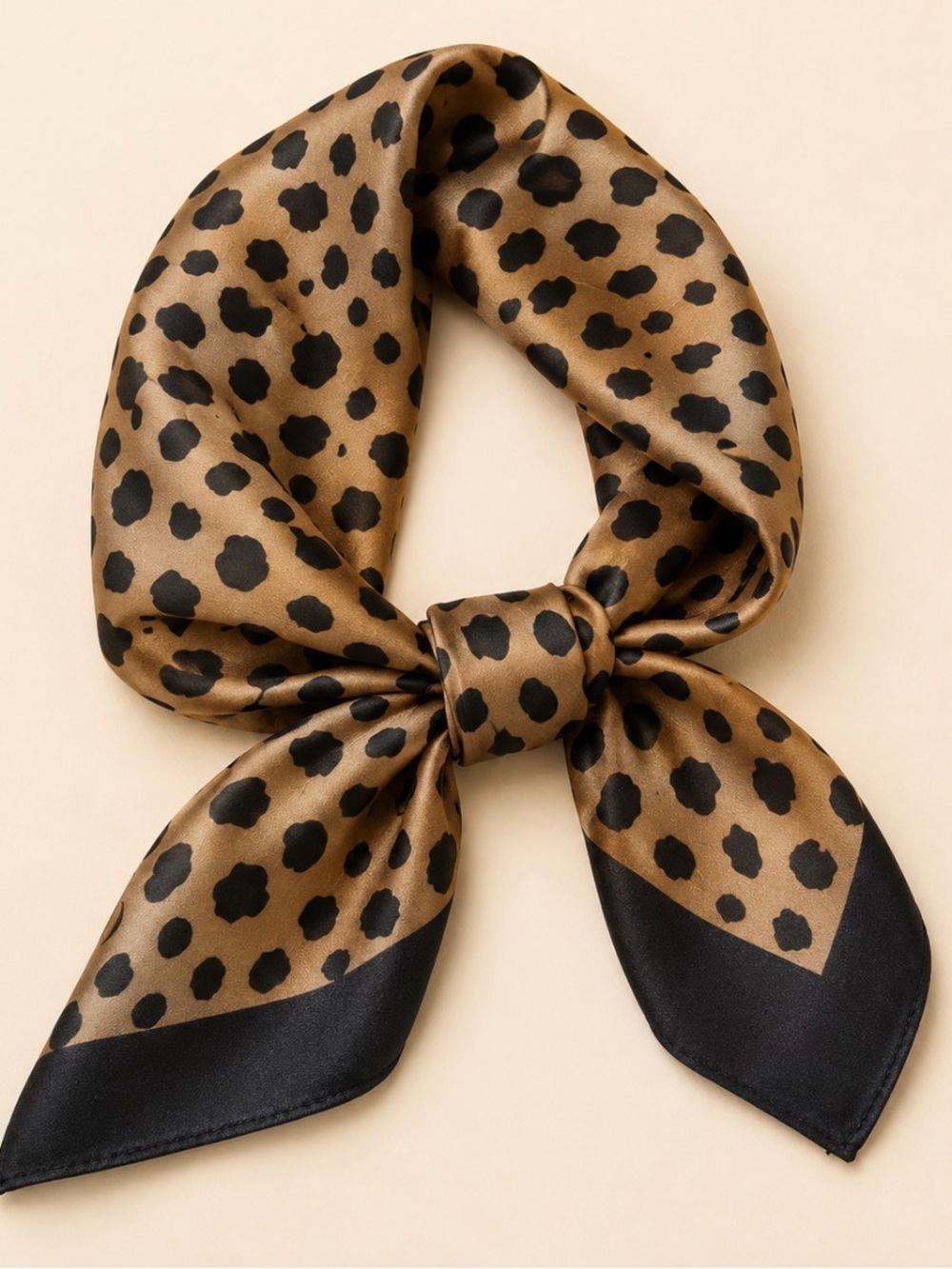 Silky Leopard Print Neck Scarf in Brown and Black